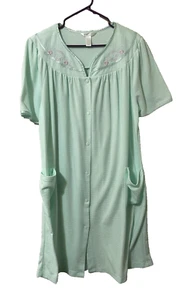 Adonna Sleepwear W L Robe Waffle Weave Mint Green Short Sleeve Pockets Snaps - Picture 1 of 13