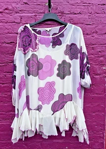 Zandra Rhodes For Simply Be Cream Pink Chiffon Lagenlook Party Top Blouse Sz 28 - Picture 1 of 15