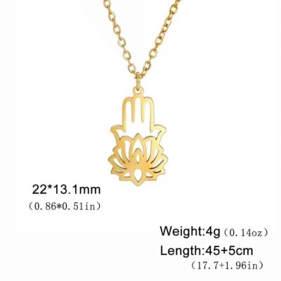 Neu Lotus Hamsa Hand Halskette Damen Amulett Hand von Fatima Edelstahl Schmuck - Bild 1 von 4