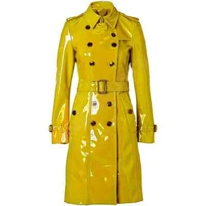 Women Trench Vinyl Shiny Gothic Coat PVC Emo Top quality Yellow Faux Leather - Picture 1 of 7