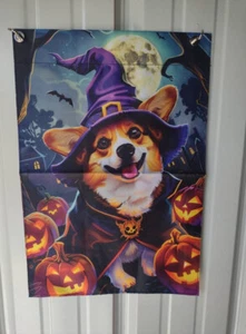 NEW Witch Corgi Pembroke Fawn/White Halloween ๐ Fall Garden Flag Pumpkin Moon - Picture 1 of 7