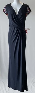 Mac Duggal 55709 schwarz verzierte Ärmel Jersey Wickelkleid Kleid Größe 8 neu mit Etikett - Bild 1 von 8