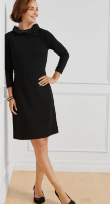 Talbots Black Sequin Collar Ponte Sheath Dress Large Elegant Classic Women’s 16P - Image 1 of 4