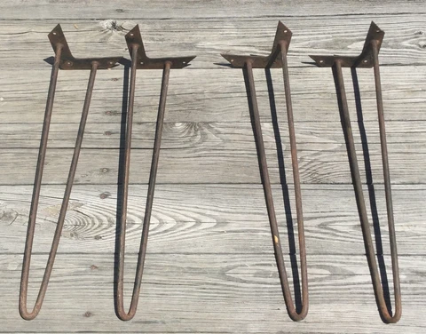 OLD VTG MID CENTURY IRON HAIR PIN 22” METAL TABLE LEG SALVAGED SET LOT OF 4 Cover