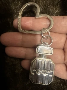 VINTAGE Victoria's Secret Bombshell Silver Tone Heart Keychain - Picture 1 of 4