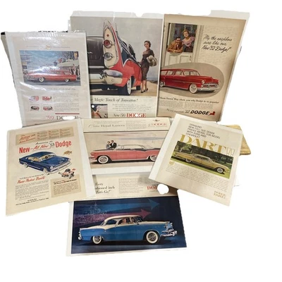 Lote de 7 anúncios de carro Dodge vintage dos anos 50 Org impressão automática dardo rosa Lancer vagão vermelho Ram V-8 - Imagem 1 de 4