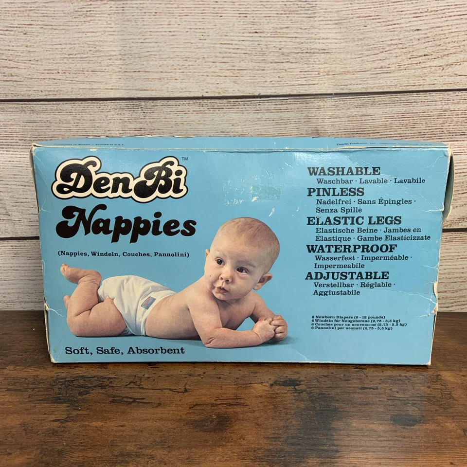 Pañales DenBi 1983 raros de colección (6) tamaño pequeño lavables sin pasadores ajustados nuevos en caja Foto 1 de 4