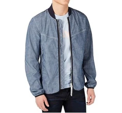 G Star Raw Setscale Overshirt Jacket Mens L Blue Full Zip Chambray Bomber - Image 1 of 4