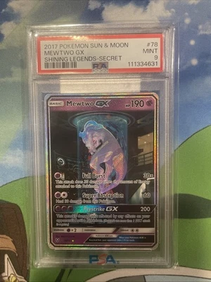 2017 POKEMON SUN & MOON SHINING LEGENDS SECRET #78 MEWTWO GX PSA 9 78/73 - Image 1 of 2