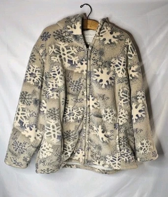 Women's Outbrook Size 3XL Snowflake Winter Print Fleece Jacket Gray White Heavy - Image 1 of 4