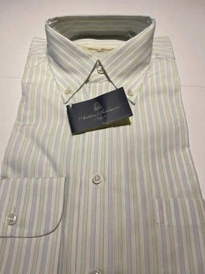 Camisa Finamore Napoli algodón a rayas blanco/azul/verde 15,75 (UE 40/M) NUEVA CON ETIQUETAS Foto 1 de 4