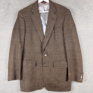 VTG Jos A Bank Blazer Mens 40R Brown Glen Plaid Premier Collection Wool USA Made - Picture 1 of 13