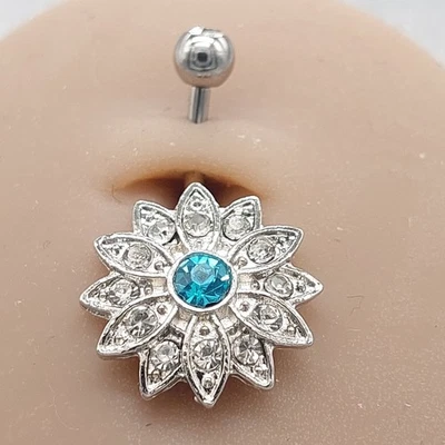 Belly Bars Button Piercing Bar Dangle Navel Body Jewellery Gem Ring Silver Gift - Изображение 1 из 4