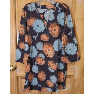 Woven 100% Cotton Shirt Size Medium Tropical Floral Summer Beach Coastal India - Picture 1 of 7