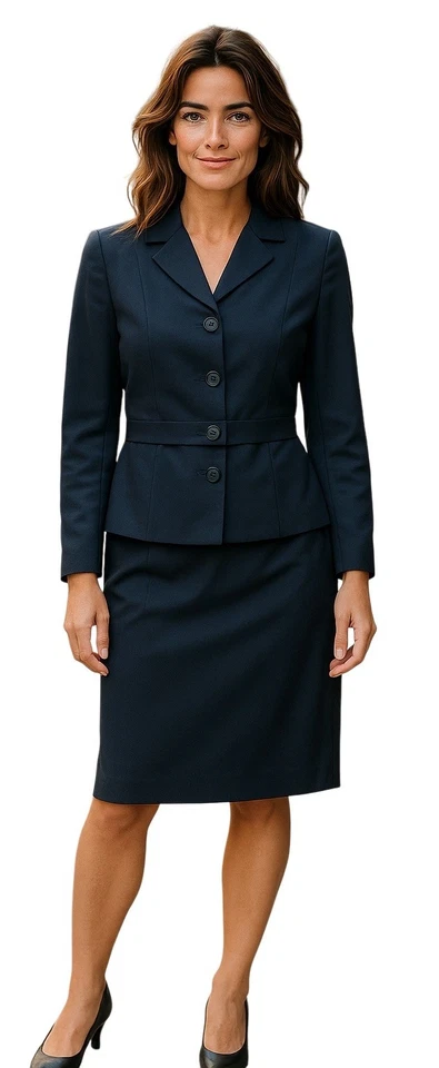 Blazer y falda Morgan Miller 2 piezas azul marino carrera traje talla 10 manga larga forrado Foto 1 de 4