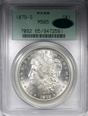 Dólar Morgan 1879-S graduación profesional MS65 CAC OGH SOPORTE VERDE ANTIGUO Foto 1 de 4