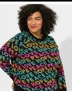Torrid Brand Peace Love Hope Vegan Cashmere Pullover Crew Sweater Size 1 - Picture 1 of 3