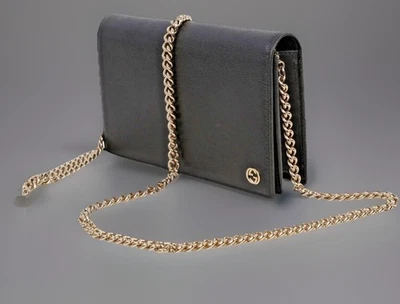 Bolso sin asas Gucci Betty Cartera Cadena Enclavamiento G Cuero Negro Bolso de hombro Foto 1 de 4