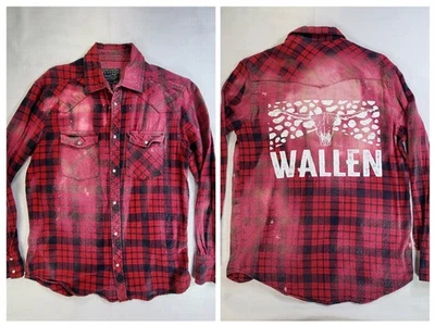 Camisa de franela a presión Morgan Wallen by Cactus para hombre pequeña roja a cuadros occidental Foto 1 de 4