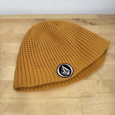 Volcom Waffle Knit Beanie Hat in Mustard Yellow One Size Skater Y2K - Image 1 of 4