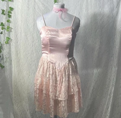 Mini Vestido de Fiesta Rosa Hada Coqueta Años 80 90 De Colección Encaje Pequeño Bailarina Princesa Foto 1 de 4