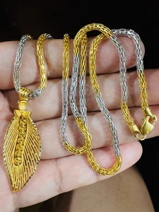 22K 916 Fine Real Gold 21.5”/22” long Flower Leaf Set Necklace 14.1g 3.mm - Picture 1 of 24