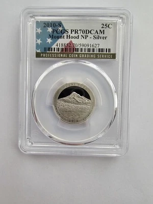 SILVER PR70 DCAM 2010 S MOUNT HOOD WASHINGTON QUARTER 25C AG GRADED PCGS COIN - Image 1 of 4