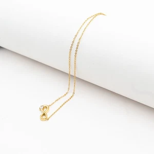 Halskette Infinity Symbol Edelstahl goldfarben Strassstein Unendlichkeit Kette - Bild 1 von 8