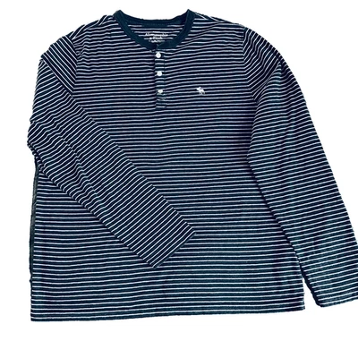 abercrombie & fitch men's xxl henley shirt gray white stripe muscle y2k hipster - Image 1 of 4
