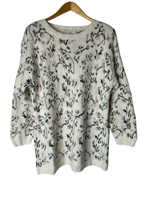 NUEVO CON ETIQUETAS DE COLECCIÓN Express Tricot Tejido a Mano Floral Grueso Casa de Seda Angora Suéter Lg Foto 1 de 4