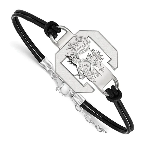 South Carolina Gamecocks Cocky Mascot Logo Leather Bracelet in Sterling Silver Cover