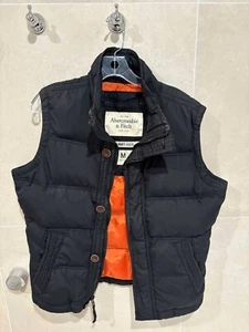 Abercrombie & Fitch Mens Summit Rock Down Puffer M Vest Full Zip Black Orange - Picture 1 of 3