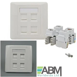 RJ45 CAT6 Face Plate Wall Sockets Cat6 QUAD Gang 4 Port with Keystones Jacks - Picture 1 of 6