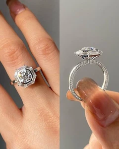 1.80 CT Asscher Cut Moissanite Bezel Setting Unique Hidden Halo 925 Silver Ring - Picture 1 of 7