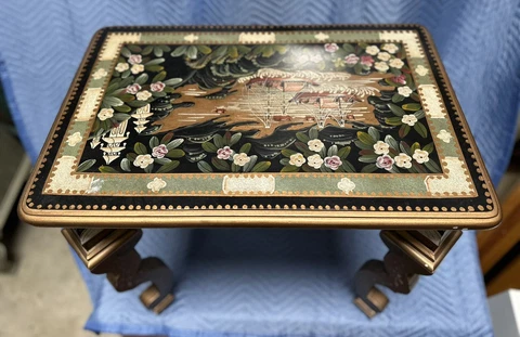 Modern Baroque Chinoiserie Style Hand Painted Ebonized Bronze Gilt Table X form Cover
