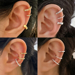 3PCS Fashion Exquisite Zircon Ear Clips Ear Cuff No Piercing Crystal Earrings