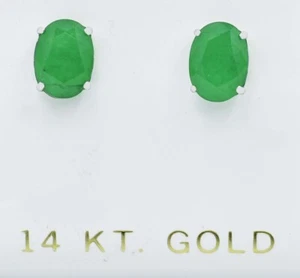 GENUINE 2.10 Cts EMERALD STUD EARRINGS 14K WHITE GOLD - Free Certificate - NWT - Picture 1 of 4