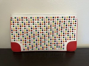 Christian Louboutin Spiked Leather Clutch Multicolor Red Accents - Picture 1 of 4