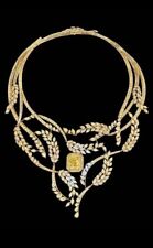 Yellow Sapphire CZ Statement Necklace For Women Yellow Gold Plated 925 SS Jewely