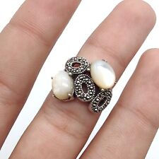 Mother of Pearl Marcasite 925 Sterling Silver Designer Ring Size 7, 5.77 Gm