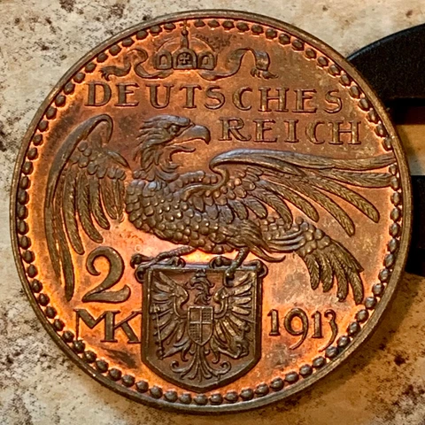 1913 Prussia 2 Mark Wilhelm II Proof PATTERN Karl Goetz RB KM# X2a (M558) ~ RARE Cover