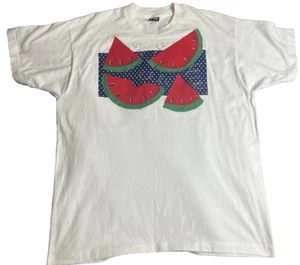 Vintage Wassermelone Shirt XL weiß Einzelnaht Applikation Fruit of Loom Best 90er - Bild 1 von 7