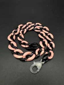 Acrylic Curb Link Necklace Pink and Black 18” - Picture 1 of 7
