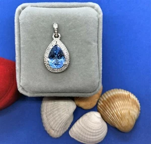 Certified Heated Santa Maria Aquamarine Pendant in 18k W Gold Plated Sterling - Picture 1 of 7