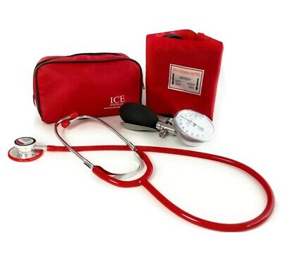 ICE Medical Red Aneroid Blood Pressure Monitor Sphygmomanometer Stethoscope • 17.99£