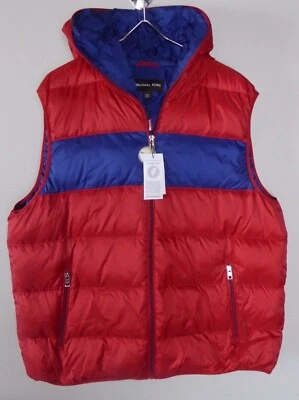 Michael Kors Colorblocked Striped Full Zip Hooded Quilted Puffer Vest NWT $248 - Image 1 of 4