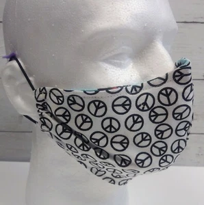 FACE MASK Fabric Cloth Covering Reusable Washable USA Handmade PEACE SIGNS - Picture 1 of 3