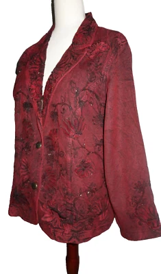 Chaqueta Denim Coldwater Creek Vino Terciopelo Rosas Lentejuelas W18 Nueva con Etiquetas Venta al por menor $89.50 Foto 1 de 4