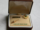 Vintage (NOS)New Old Stock 1/20 12K GF Oval Jade Engraved Stick Pin Original Box