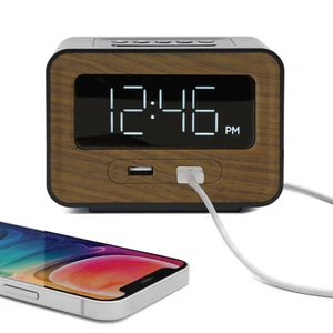 Lumoday Dual USB Alarm Clock (Black/Wood) ~JOB LOT~ 75 Pieces - Picture 1 of 10